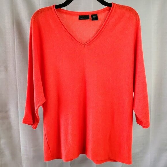Tahari Womens V-Neck Coral Top Linen/Viscose Blend Size S - Picture 1 of 5